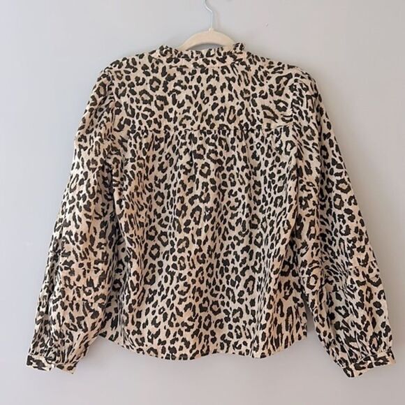 J. Crew Button-Front Ruffleneck Popover in Leopard Print, Size Small, BL084 - Picture 2 of 10